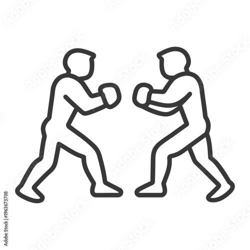 Two individuals engaged in the sport of boxing in an outline drawing