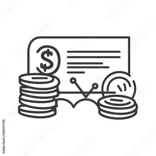 Financial illustration showcasing currency graph coins and a document design