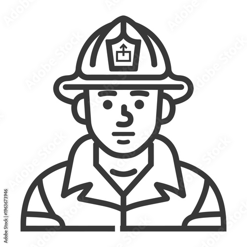 A stylized illustration of a firefighter wearing protective helmet