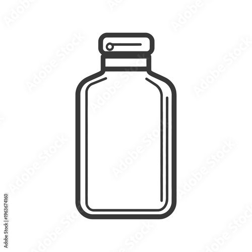 Simple black and white illustration depicts an empty medicine bottle