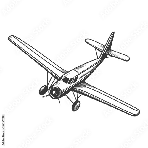 A detailed illustration depicting a small vintage single engine airplane