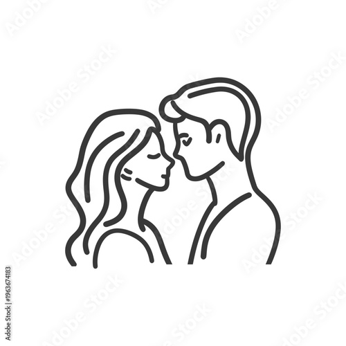 A linear illustration depicting a man and woman in intimate closeness