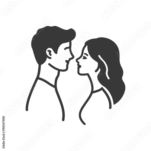 A simplified illustration of a couple in affectionate embrace