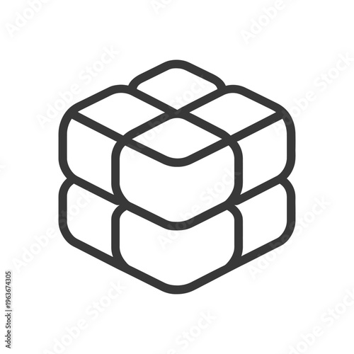 A simplified vector illustration depicting a three dimensional cube shape