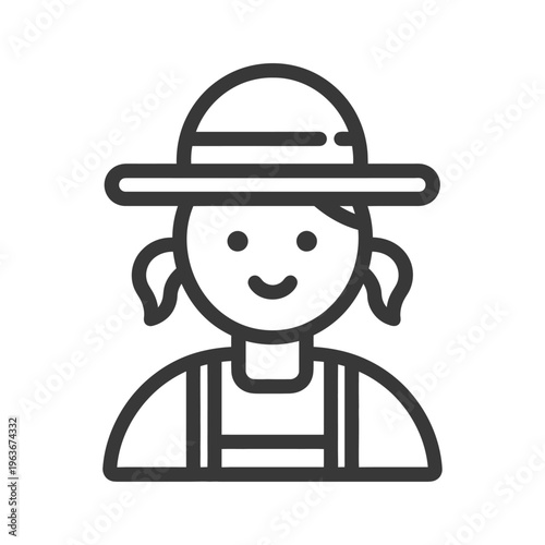 A simplified illustration of a smiling person wearing a hat