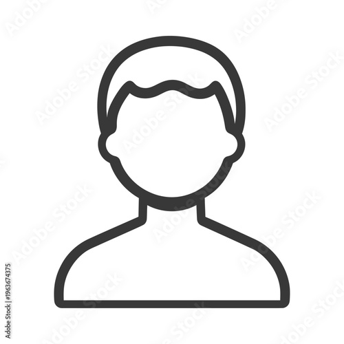 A simple outlined depiction of a human person from shoulders up