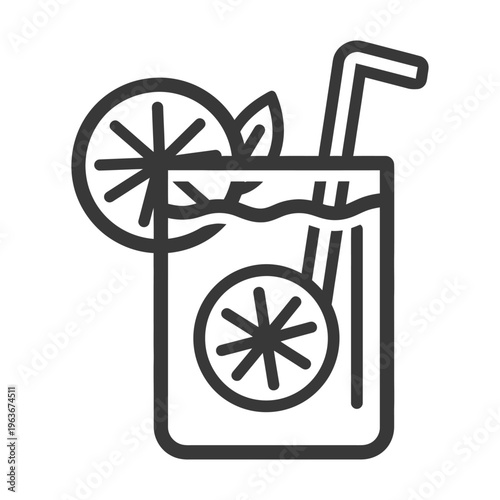 A refreshing beverage with a citrus garnish and a drinking straw