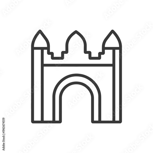 A symmetrical black and white illustration of an architectural structure