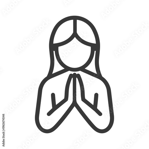 A simple illustration of a person in a prayer gesture