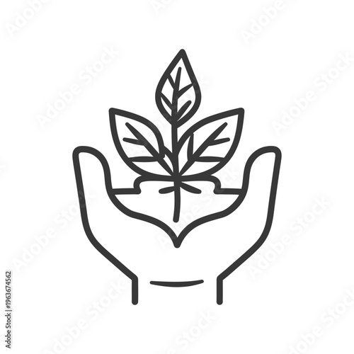 A caring hand cradles a young plant with its emerging leaves