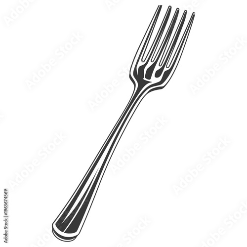 A single utensil fork illustrated in black and white color