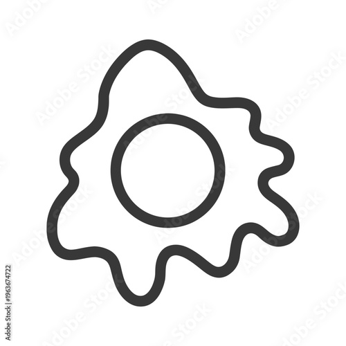 A simple black line drawing of a single fried egg