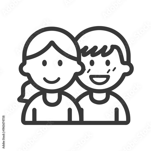 Two smiling cartoon figures of a boy and a girl