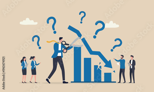 Revenue meeting due Coronavirus COVID-19 crisis concept, businessman financial advisor or expert cut and hold piece of bar graph.