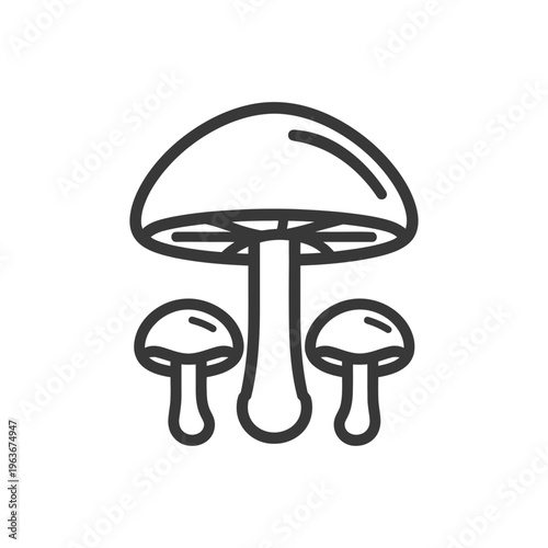 Three Simple Mushrooms Shown in Black Outlines on a White Background
