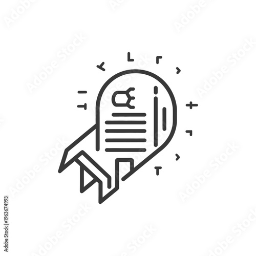 A vector illustration of a document inside a rocket ship