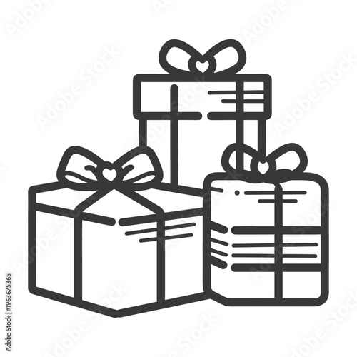 Three wrapped gift boxes decorated with lovely bows are displayed