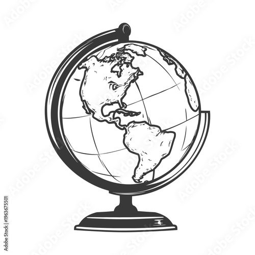 A detailed drawing of a globe on a sturdy stand