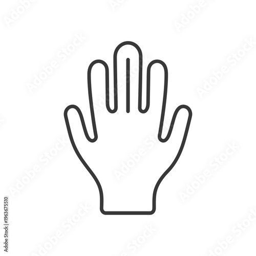 An outline depiction of a human open hand against white background