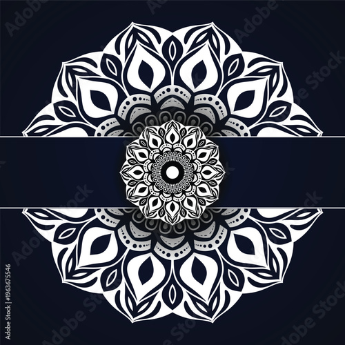 Abstract black and white floral mandala lace pattern illustration