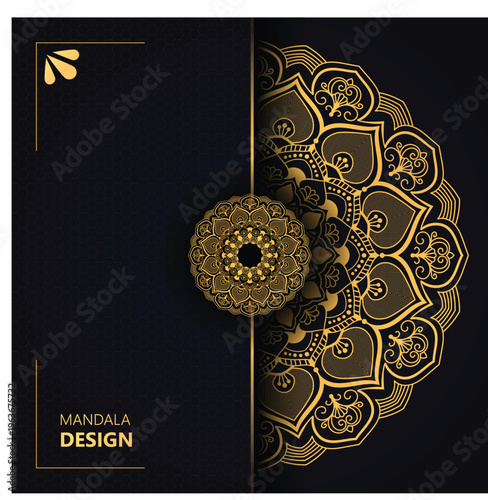 Vintage gold floral ornament background with decorative circular frame and clockwork design elements