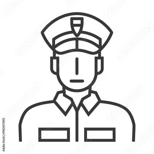 A simple line drawing of a person wearing a uniform