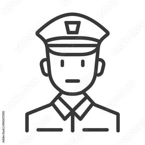 A simple line drawing depiction of a uniformed person
