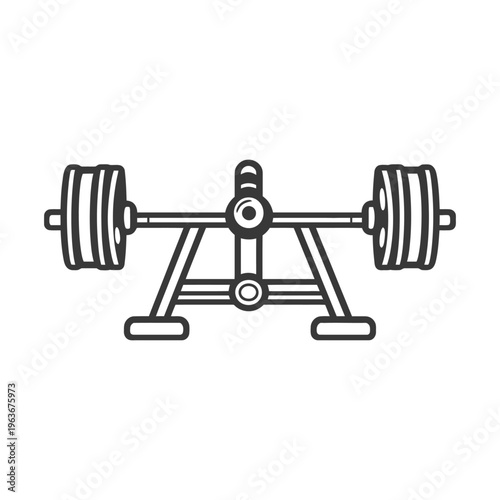 The black outline illustration of a weight bench and barbell
