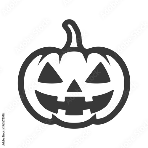 A monochrome illustration of a carved pumpkin lantern for halloween