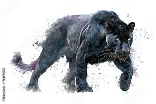 A majestic black panther, exuding power and grace, prowls with an aura of mystery. Captured in exquisite detail, the big cat's sleek fur, piercing eyes.