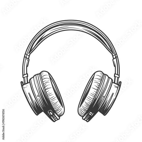 The illustrated depiction of stereo headphones is plainly visible