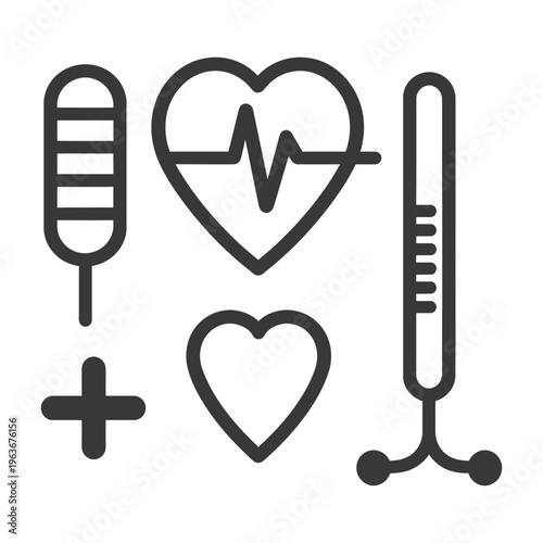 Medical health icons representing cardiac care and treatment concepts