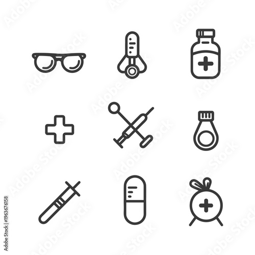 Medical icons depicting various health related tools and symbols