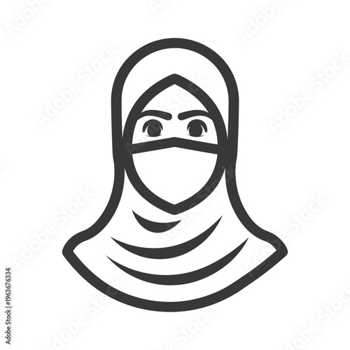 A simple linear artwork of a woman wearing a headscarf