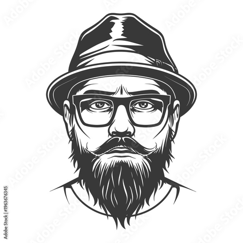 A Detailed Black and White Portrait of a Bearded Man