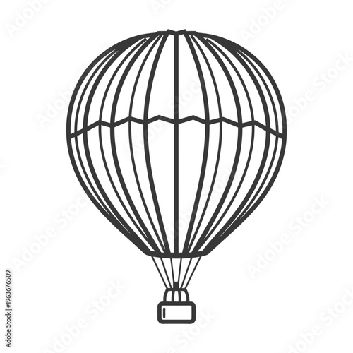 A simple black and white line drawing of a hot air balloon