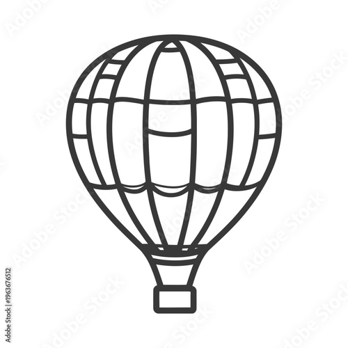 An outlined black and white image showing a hot air balloon