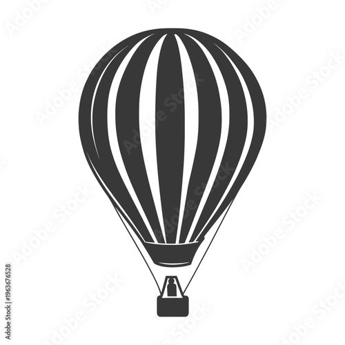 A simple graphic of a hot air balloon in black and white