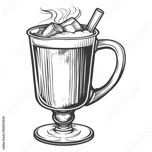 A Detailed Illustration Depicting a Hot Beverage In a Tall Glass