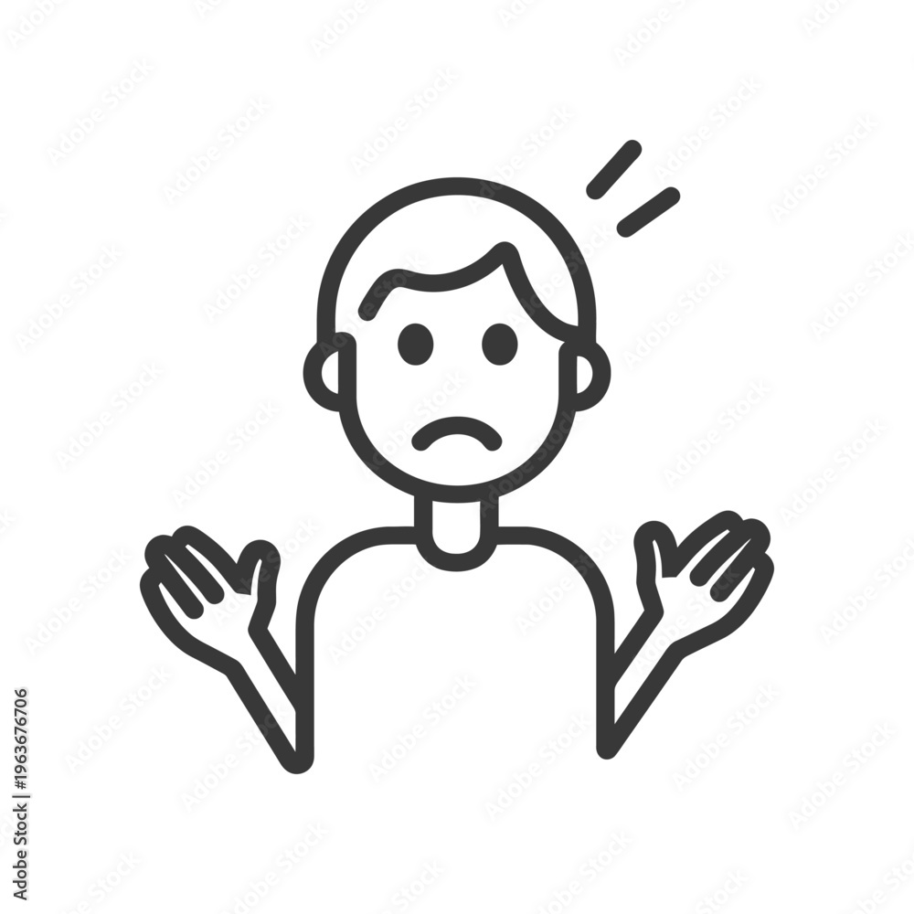 Fototapeta premium A simple line drawing of a person showing confusion and concern