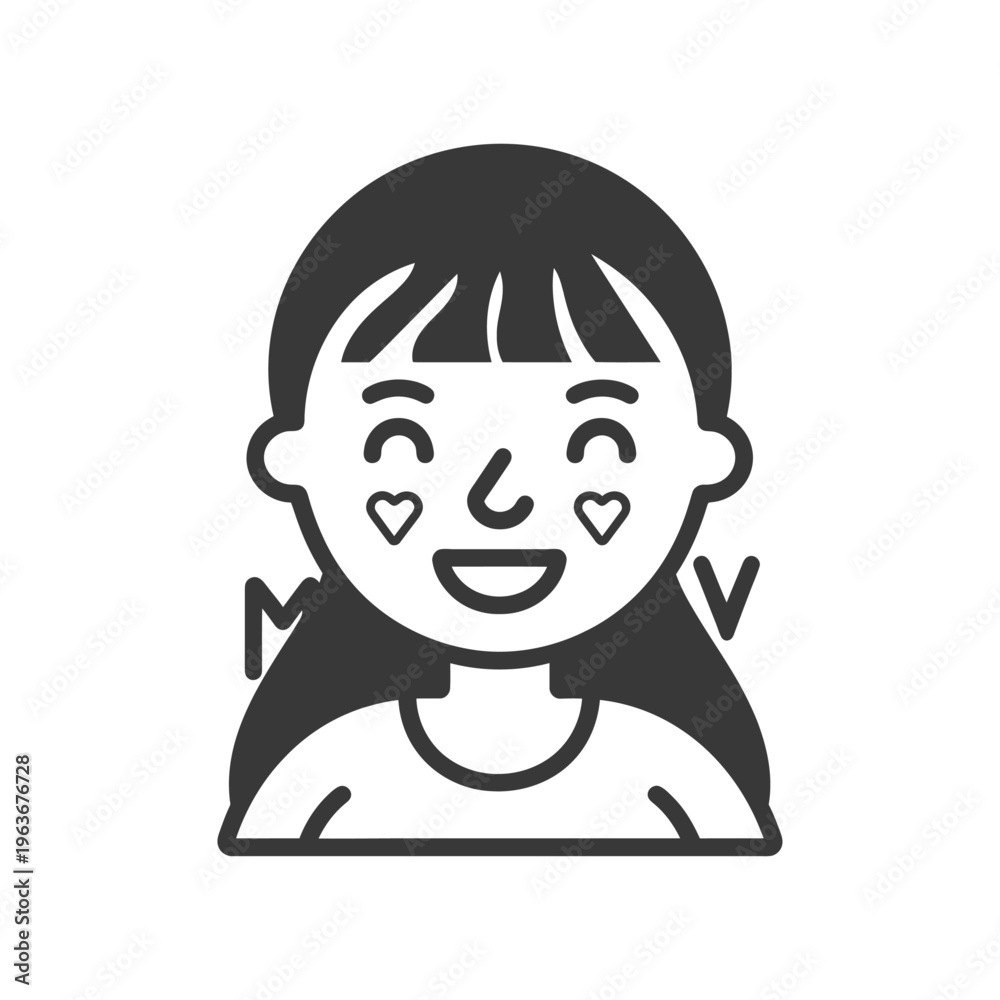 Obraz premium Simple drawing of a smiling girl with heart shaped facial markings
