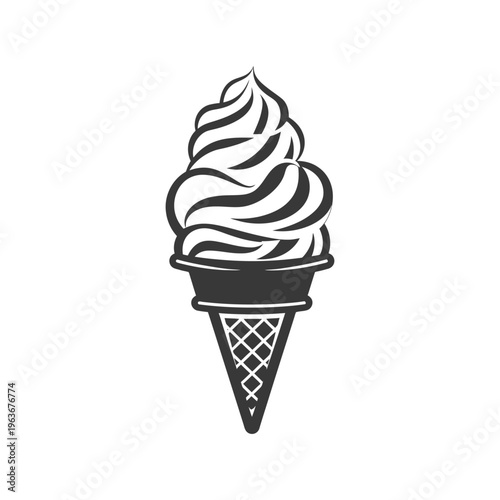An illustrated black and white image of a soft serve ice cream
