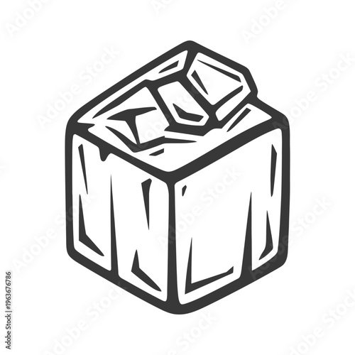 A graphic illustration depicting a stylized isometric geometric ice block
