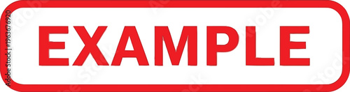 Red rectangular button with rounded corners features the capitalized word example in bold.