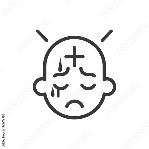 A simple illustration of a baby feeling sick or unwell