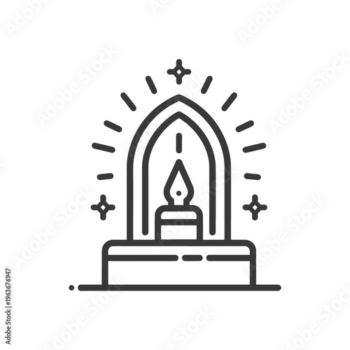 An Illuminated Candle Inside An Arched Decorative Structure