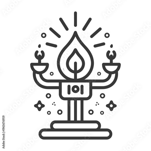 A stylized black and white image of a lit candelabra
