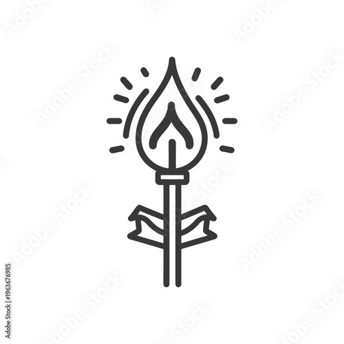 A black and white illustration depicting a lit torch design