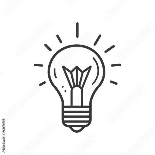A simple black and white illustration depicting a lightbulb icon