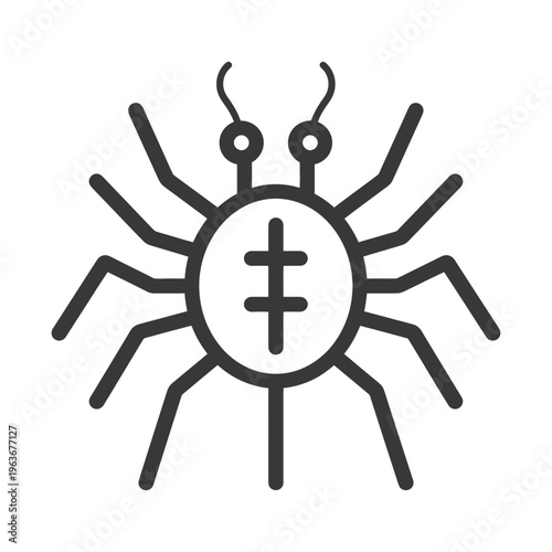 A digital stylized insect with segmented legs and antennae